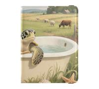 Cartera de cuero para pasaporte y tarjeta de vacunación, cartera de viaje con ranura para tarjeta de vacunación, funda para pasaporte para hombres y mujeres, impermeable, Campo de bañera de tortuga, 1