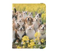 Cartera de cuero para pasaporte y tarjeta de vacunación, cartera de viaje para pasaporte para hombres y mujeres, impermeable, Puppy Group in Field, 1 size, Moderno