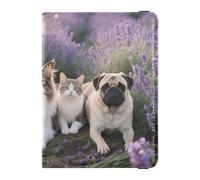 Cartera de cuero para pasaporte y tarjeta de vacunación, cartera de viaje para pasaporte para mujeres y hombres, impermeable, Perros en campo de lavanda, 1 size, Moderno