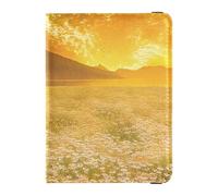 Cartera de cuero para pasaporte y tarjeta de vacunación, cartera de viaje para pasaporte para mujeres y hombres, impermeable, Puesta de sol sobre campos de flores, 1 size, Moderno