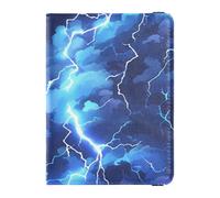 Cartera de cuero para pasaporte y tarjeta de vacunación, combo de cartera de viaje para pasaporte con ranura para tarjeta de vacunación para hombres y mujeres, impermeable, Patrón azul rayo, 1 size