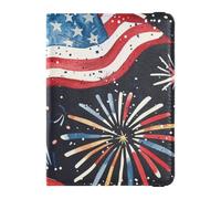 Cartera de cuero para pasaporte y tarjeta de vacunación con diseño de fuegos artificiales y acuarelas de la bandera estadounidense, 4 de julio, combo de funda para tarjetas de vacunación, bonito libro