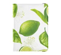 Cartera de cuero para pasaporte y tarjeta de vacunación, con ranura para tarjeta de vacunación, funda para pasaporte con bloqueo RFID, para mujeres y hombres, impermeable, Estampado verde lima y fruta