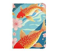 Cartera de cuero para pasaporte y tarjetas de vacunación, organizador de documentos de viaje, protector para pasaporte, esencial e impermeable, Patrón de pez dorado y flor de cerezo, 1 size, Moderno