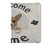 Cartera de cuero para pasaporte y tarjetas de vacunación, organizador de documentos de viaje, protector para pasaporte para mujeres y hombres, impermeable, Welcome Home Cute Cartoon Dog 2, 1 size