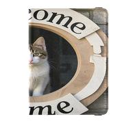 Cartera de cuero para pasaporte y tarjetas de vacunación, organizador de documentos de viaje, protector para pasaporte para mujeres y hombres, impermeable, Welcome Home Cute Cartoon Cat 2, 1 size
