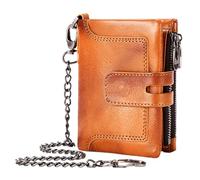 Cartera de cuero vintage con cadena, anti-Theft Male Credit Cards Wallet, cremallera Buckle Multiple Card Slots, Cowhide Wallet for Paper Money, Leather Wallet with Chain, Crédit Card Wallet with