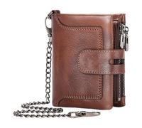 Cartera de cuero vintage con cadena, anti-Theft Male Credit Cards Wallet, cremallera Buckle Multiple Card Slots, Cowhide Wallet for Paper Money, Leather Wallet with Chain, Crédit Card Wallet with