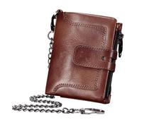 Cartera de cuero vintage con cadena, antitheft Male Credit Cards Wallet, cremallera Buckle Múltiples ranuras de tarjetas, Cowhide Wallet for Paper Money, Leather Chain Wallet, Mens Leather Wallet with