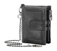 Cartera de cuero vintage con cadena | Cartera antirrobo para hombre con hebilla de cremallera | Cartera de cuero vacuno real con múltiples ranuras para tarjetas | Cartera elegante y segura para