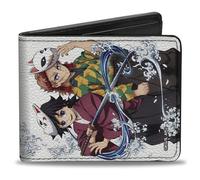 Cartera de Demon Slayer, plegable, máscara de guardia de Giyu y Sabito de Demon Slayer, pose y logotipo, color blanco, cuero vegano