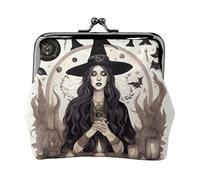 Cartera de dibujo bohemio de bruja mágica para mujer, monedero para mujer, cartera pequeña para mujer, adecuada para mujer, elegante y personalizada, Negro -, Talla única, Art Deco