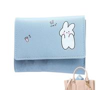Cartera de diseño lindo - Cartera plegable de poliuretano de partes | Lindo monedero con diseño animal pequeño para mujer - Cartera compacta para niña con compartimento para, Light Blue2, Voir