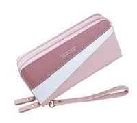 Cartera de doble cremallera para mujer, larga y gran capacidad, cartera de doble capa, empalme, cambio de color en contraste, bolsa para teléfono móvil, cartera para el cuello (RD1, talla única)