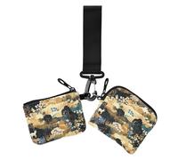 Cartera de estilo pastoral con diseño de flores de color oscuro para mujer, delgada, desmontable, con llavero, 2 paquetes