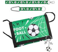 Cartera de Fútbol con Velcro para niños, con Cremallera, con 3 Cordones y 1 Llavero, Monedero de Dibujos Animados para niños y niñas, Regalo Cumpleaños