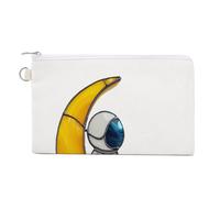 Cartera de lona, bonito astronauta sentado en luna creciente, monedero con cremallera, bolsa pequeña para cosméticos