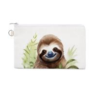 Cartera de lona, bonito perezoso sentado en hierba verde, monedero con cremallera, pequeña bolsa de cosméticos