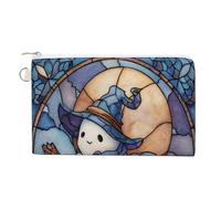 Cartera de lona, bonito sombrero de bruja fantasma volando en escoba, monedero con cremallera, bolsa pequeña para cosméticos