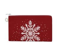 Cartera de lona, copo de nieve en rojo, monedero con estampado Let It Snow, monedero con cremallera, pequeña bolsa de cosméticos