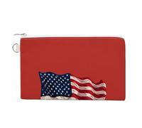 Cartera de lona, diseño de bandera estadounidense ondeando en rojo, monedero con cremallera, bolsa pequeña para cosméticos