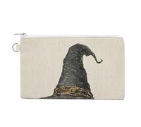 Cartera de lona, diseño de calabaza de Halloween con sombrero de bruja alto, monedero con cremallera, bolsa pequeña para cosméticos