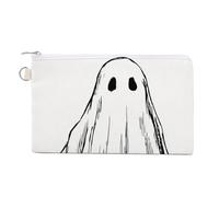 Cartera de lona, diseño de líneas simples de fantasma, monedero con cremallera, bolsa pequeña para cosméticos
