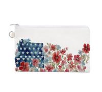Cartera de lona, diseño de mapa de Estados Unidos, monedero con estampado de flores silvestres, monedero con cremallera, pequeña bolsa de cosméticos