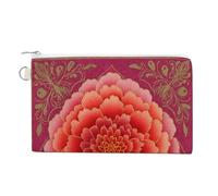 Cartera de lona, diseño de pétalos de peonía con mandala floral en rosa, monedero con cremallera, bolsa pequeña para cosméticos
