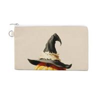 Cartera de lona, diseño retro de calabaza Haloween con sombrero de bruja, monedero con cremallera, bolsa pequeña para cosméticos