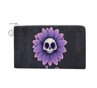 Cartera de lona, flor surrealista con estampado de calavera humana, monedero con cremallera, pequeña bolsa de cosméticos