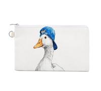Cartera de lona, ganso simple con una gorra de béisbol azul, monedero con cremallera, pequeña bolsa de cosméticos