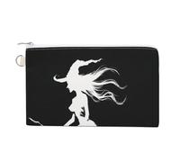 Cartera de lona, hermosa bruja sexy en una escoba, monedero con estampado de silueta, monedero con cremallera, pequeña bolsa de cosméticos