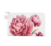 Cartera de lona, hermoso monedero con estampado de flores de peonía, monedero con cremallera, pequeña bolsa de cosméticos