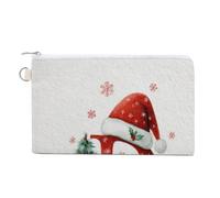 Cartera de lona, letra D roja con estampado de sombrero de Papá Noel, monedero con cremallera, pequeña bolsa de cosméticos