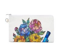 Cartera de lona, libro de vidrieras con estampado de microscopio azul, monedero con cremallera, bolsa pequeña para cosméticos