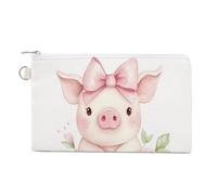 Cartera de lona, lindo cerdo, magdalenas, cinta rosa, estampado de flores, monedero con cremallera, pequeña bolsa de cosméticos
