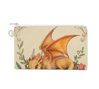 Cartera de lona, lindo dragón en libros, monedero con estampado de flores vintage, monedero con cremallera, pequeña bolsa de cosméticos