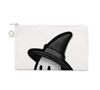 Cartera de lona, lindo fantasma de Halloween, sombrero de bruja, monedero con cremallera, pequeña bolsa de cosméticos