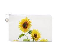 Cartera de lona, monedero con estampado de acuarela de girasoles amarillos, monedero con cremallera, pequeña bolsa de cosméticos