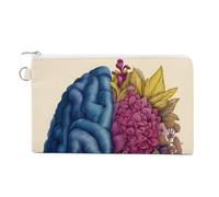 Cartera de lona, monedero con estampado de cerebro y flores, monedero con cremallera, pequeña bolsa de cosméticos