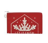 Cartera de lona, monedero con estampado de copo de nieve blanco LET IT, monedero con cremallera, pequeña bolsa de cosméticos