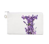 Cartera de lona, monedero con estampado de flores de lavanda con letra J, monedero con cremallera, pequeña bolsa de cosméticos