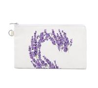 Cartera de lona, monedero con estampado de flores de lavanda con letra S, monedero con cremallera, pequeña bolsa de cosméticos
