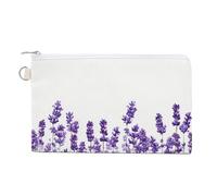 Cartera de lona, monedero con estampado de flores de lavanda morada, monedero con cremallera, pequeña bolsa de cosméticos