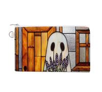 Cartera de lona, monedero con estampado de flores de lavanda y fantasma, con cremallera, pequeña bolsa de cosméticos