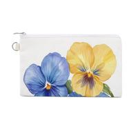 Cartera de lona, monedero con estampado de flores de pensamiento, color azul y amarillo, con cremallera, pequeña bolsa de cosméticos