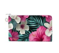 Cartera de lona, monedero con estampado de flores rosas y blancas tropicales, monedero con cremallera, pequeña bolsa de cosméticos