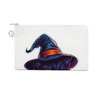 Cartera de lona, monedero con estampado de gato de Halloween con sombrero de bruja, monedero con cremallera, pequeña bolsa de cosméticos