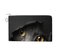 Cartera de lona, monedero con estampado de gato mirando a través de un agujero, monedero con cremallera, pequeña bolsa de cosméticos